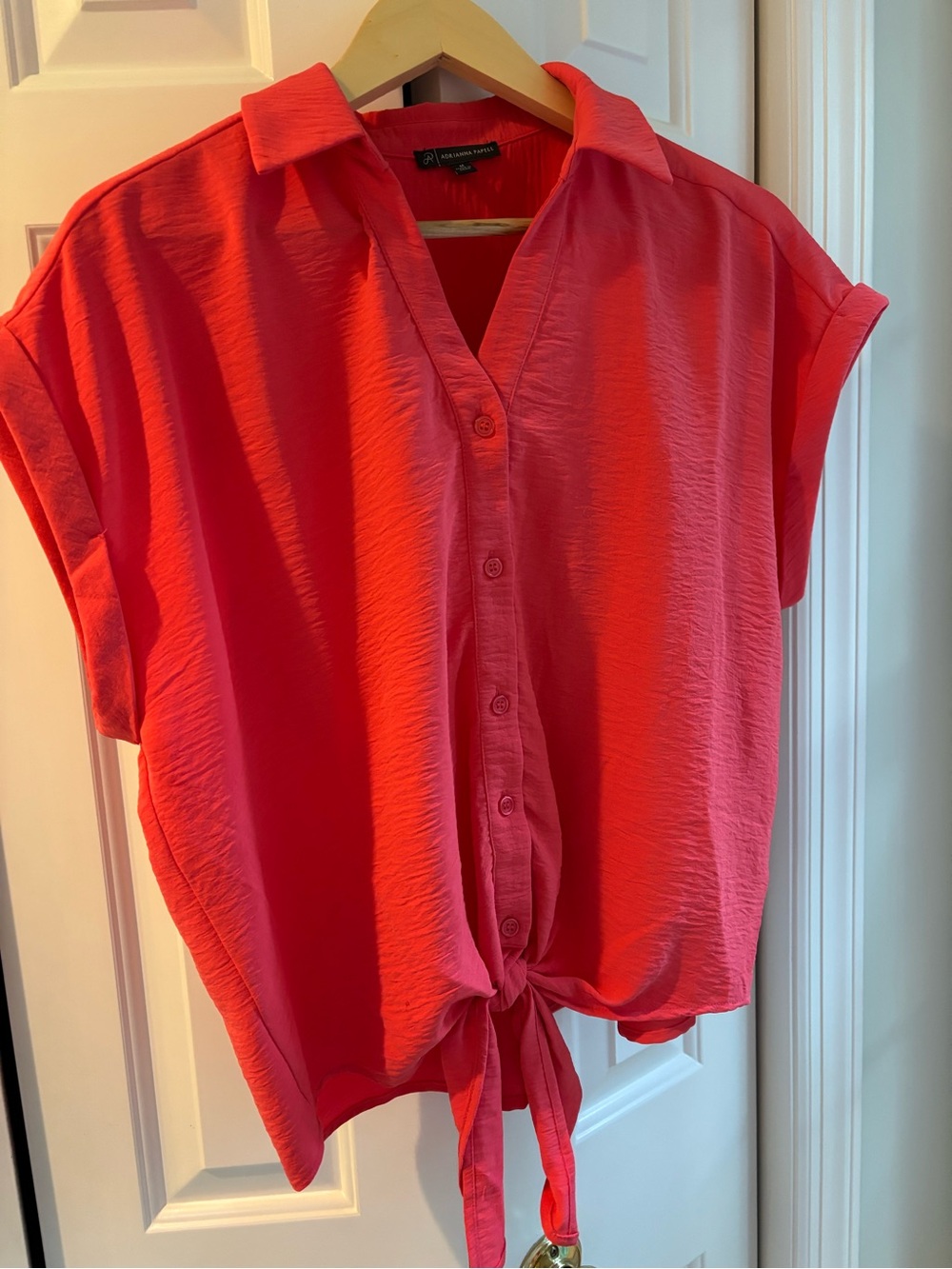 Adrianna Papell Coral Tie-Front Button Down Shirt